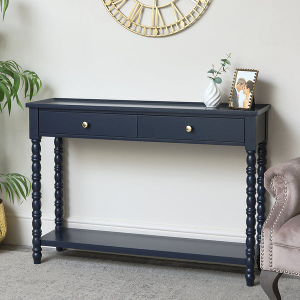 Navy Blue Bobble 2 Drawer Console Table 110cm x 78cm – Windsor Browne