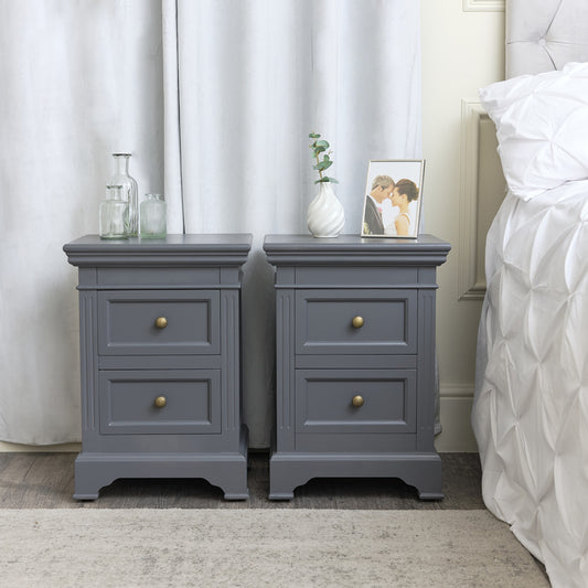  Pair of Midnight Grey Two Drawer Bedside Tables - Daventry Midnight... 