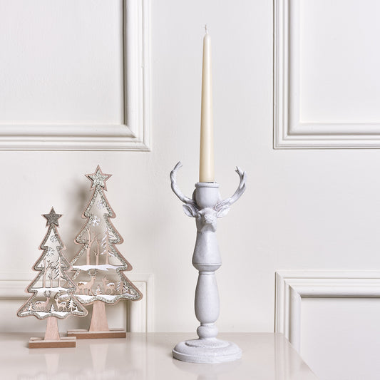  Antique White Stag Candle Holder - 30cm 