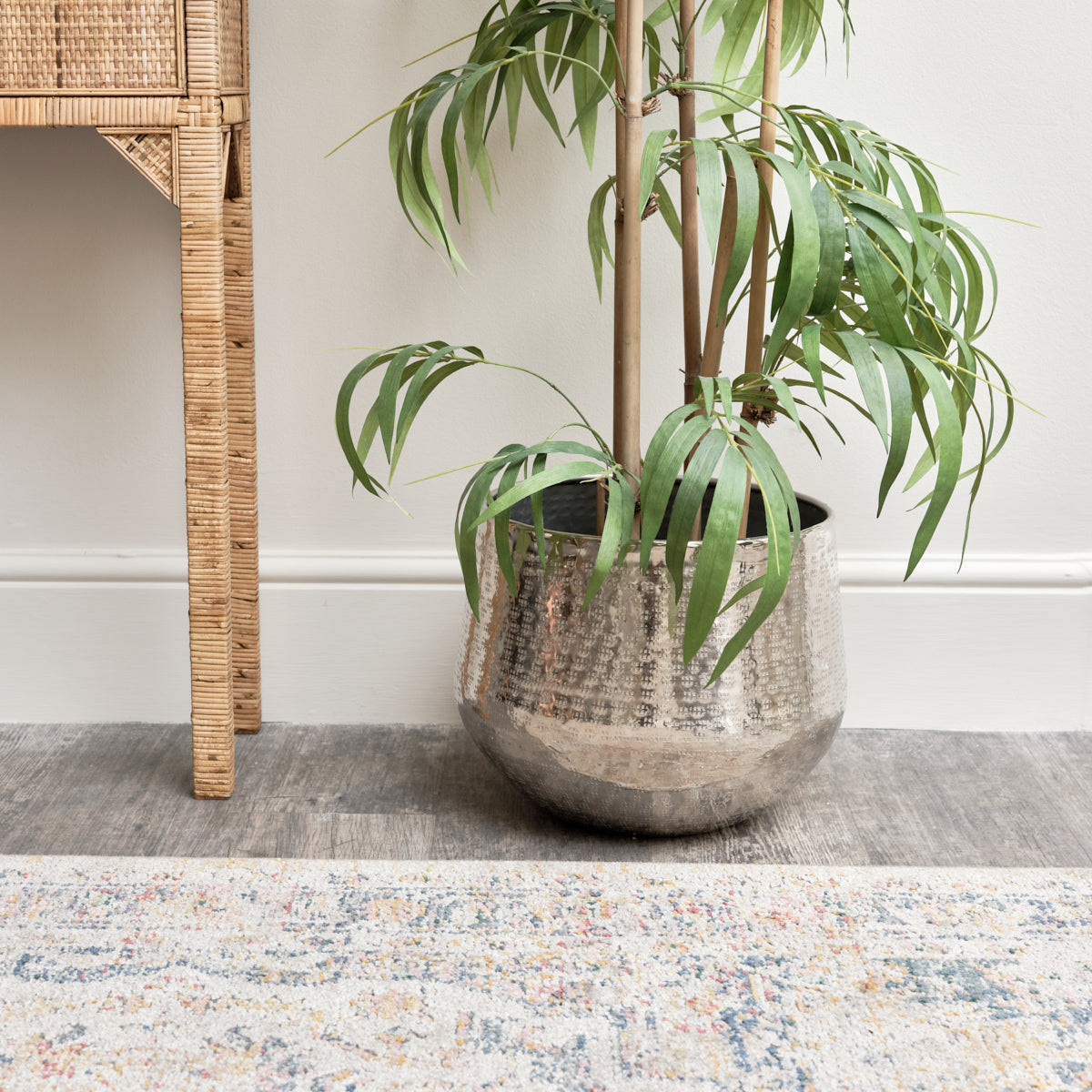 Large Round Silver Patterned Planter