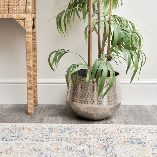  Large Round Silver Patterned Planter 