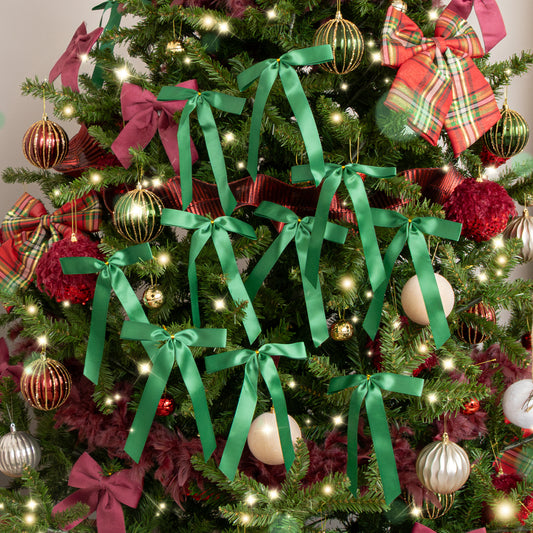  Set of 10 Forest Green Satin Christmas Bow Decorations 