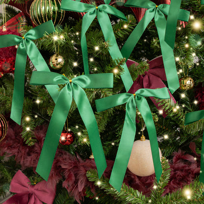 Set of 10 Forest Green Satin Christmas Bow Decorations
