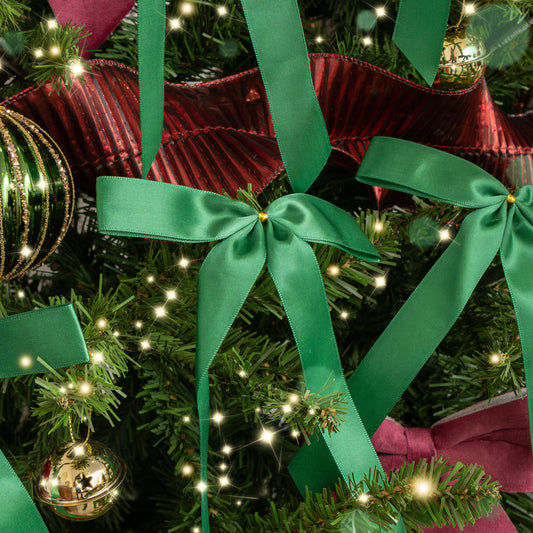  Set of 10 Forest Green Satin Christmas Bow Decorations 