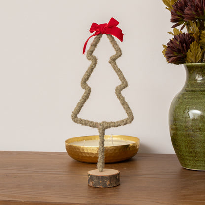 Green Standing Christmas Tree Decoration with Red Bow - 27cm