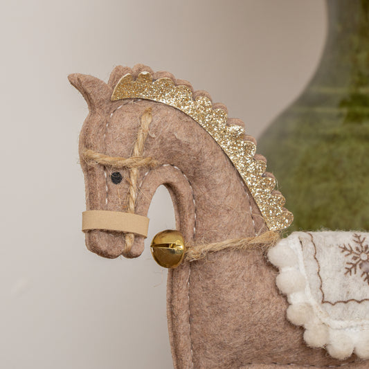  Neutral Brown Felt Standing Rocking Horse Decoration - 16cm 
