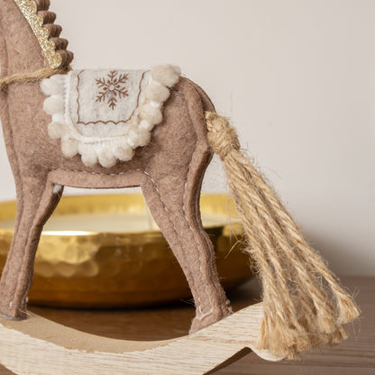 Neutral Brown Felt Standing Rocking Horse Decoration - 16cm