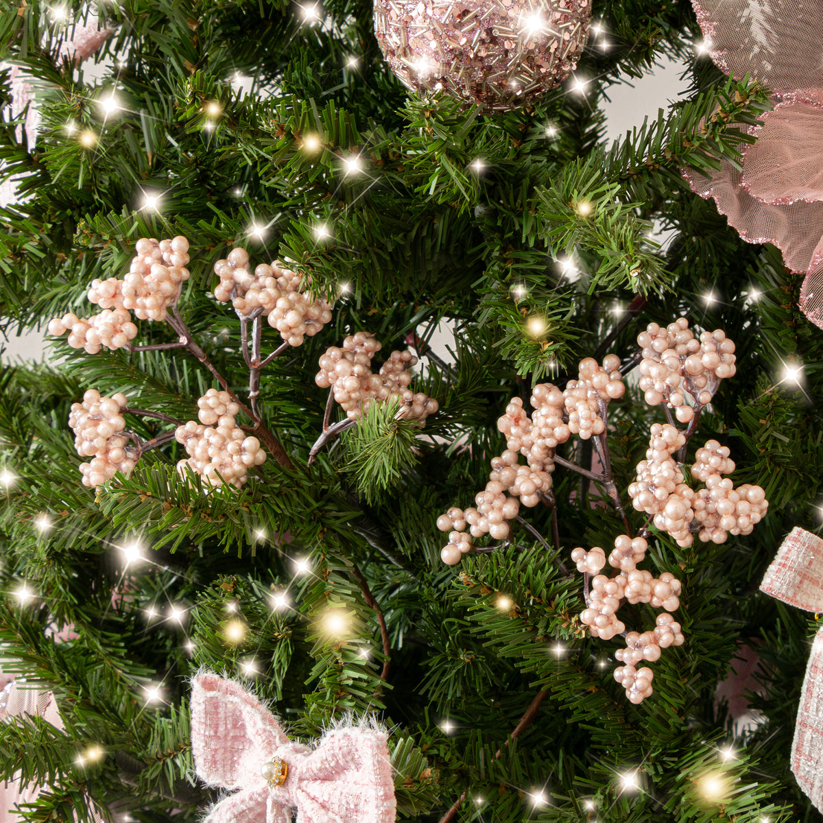 Set of 2 Pink Mulberry Pick Christmas Decorations - 23cm