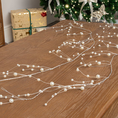 Set of 2 Silver Wire & Pearl Christmas Garland Decorations - 117cm