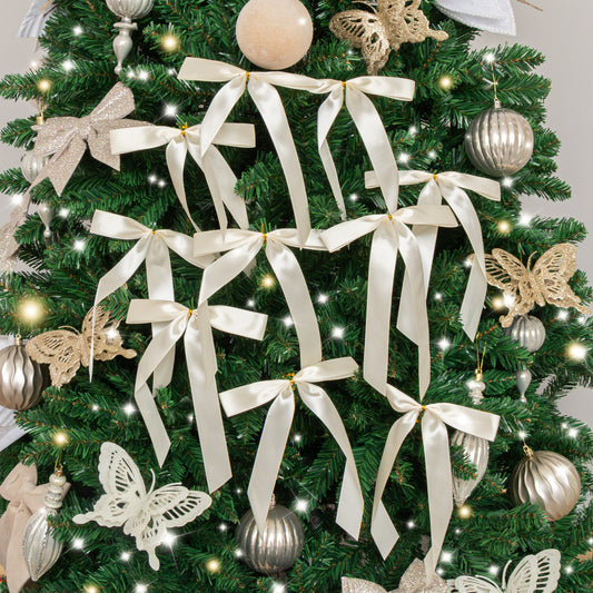  Set of 10 Ivory Satin Christmas Bow Decorations 