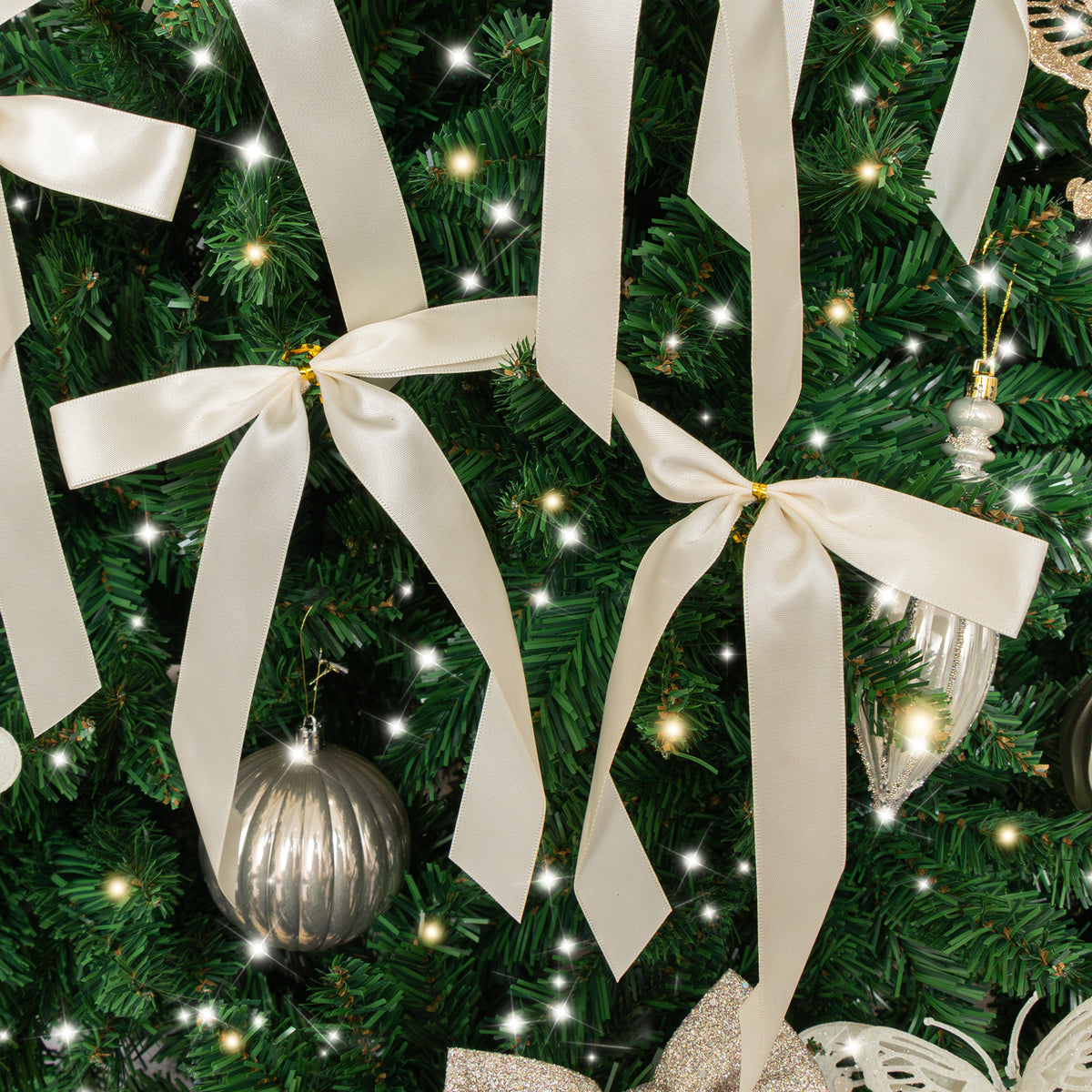 Set of 10 Ivory Satin Christmas Bow Decorations