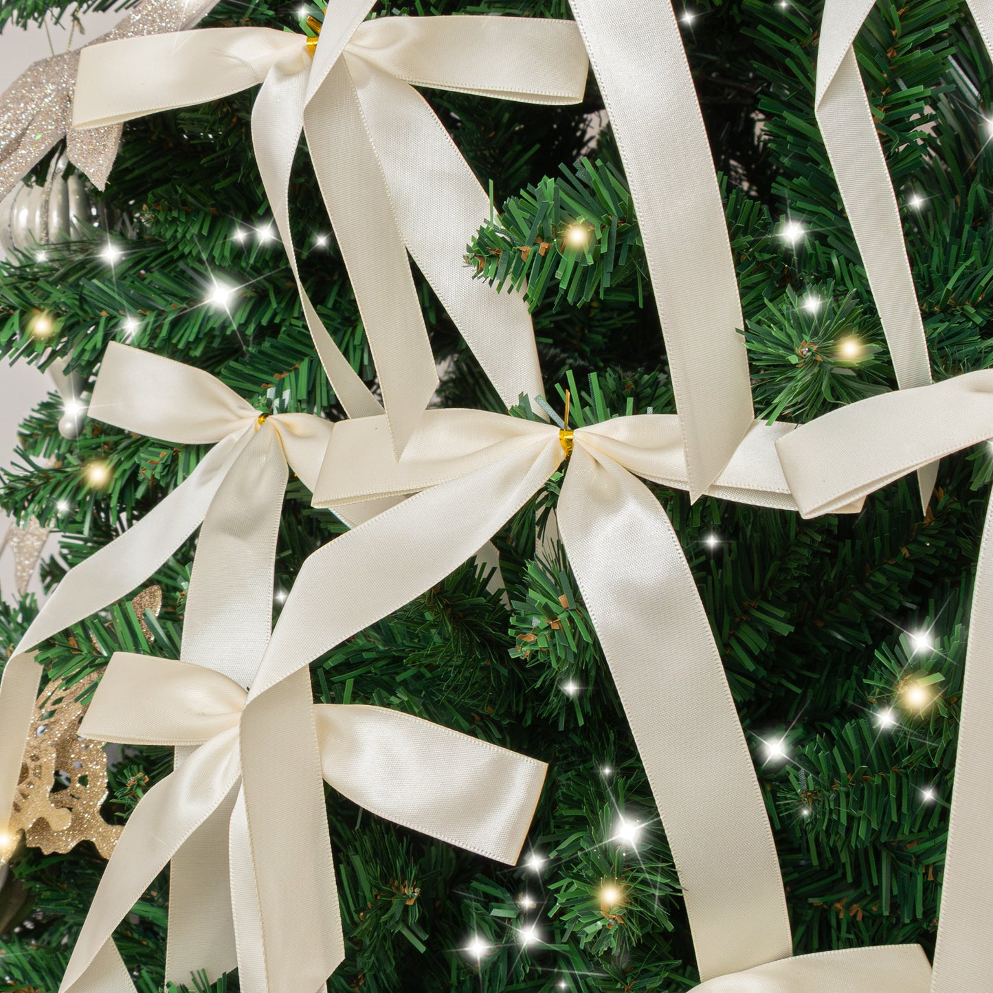 Set of 10 Ivory Satin Christmas Bow Decorations