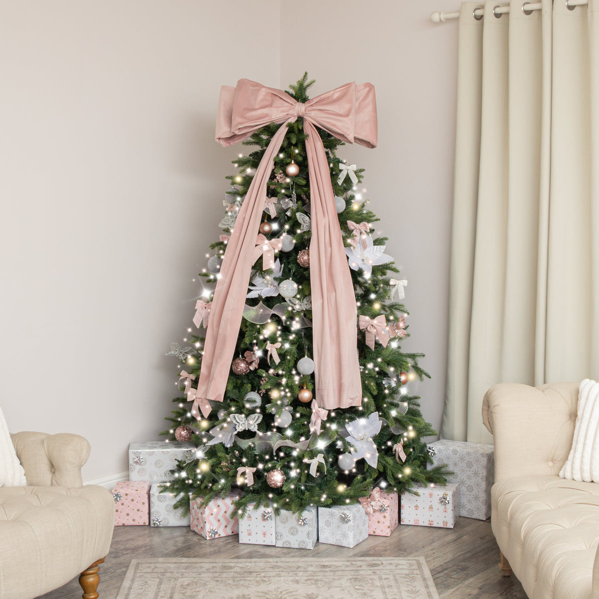 Light Pink & White Glitter Bauble Ball Christmas Garland - 180cm (1.8m / 70.8')
