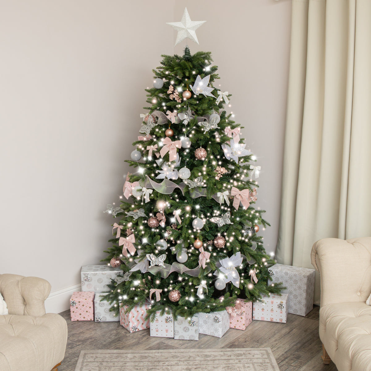 Set of 2 Pink Glitter Magnolia Christmas Pick Decorations
