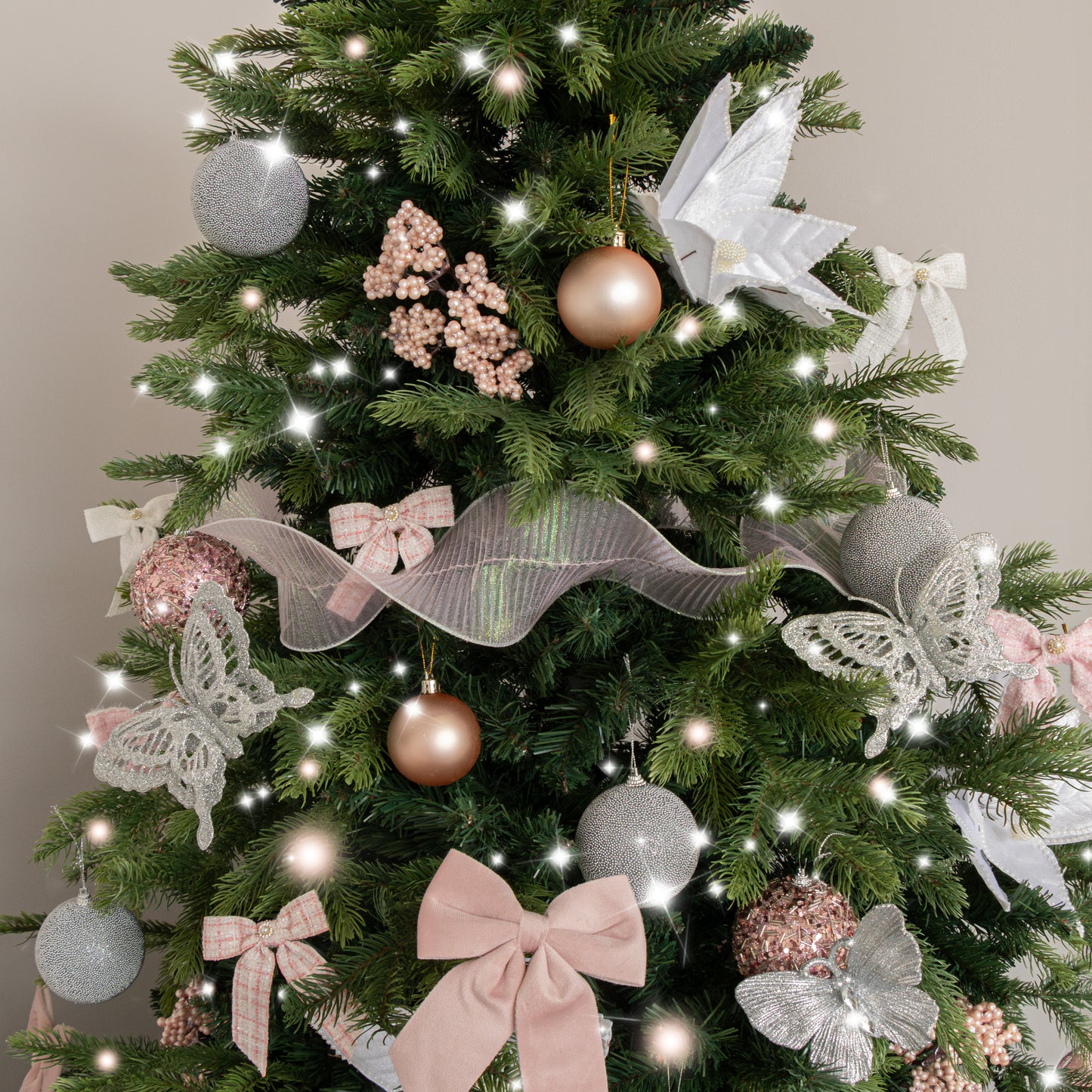 Set of 4 Pink Tartan Boucle Jewelled Christmas Bow Decorations