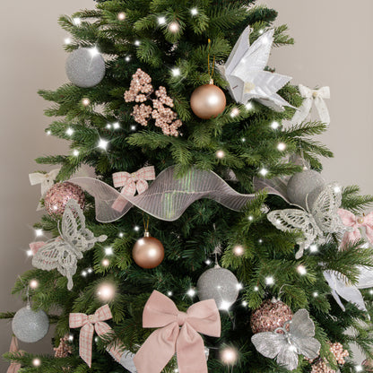 Set of 4 Pink Tartan Boucle Jewelled Christmas Bow Decorations
