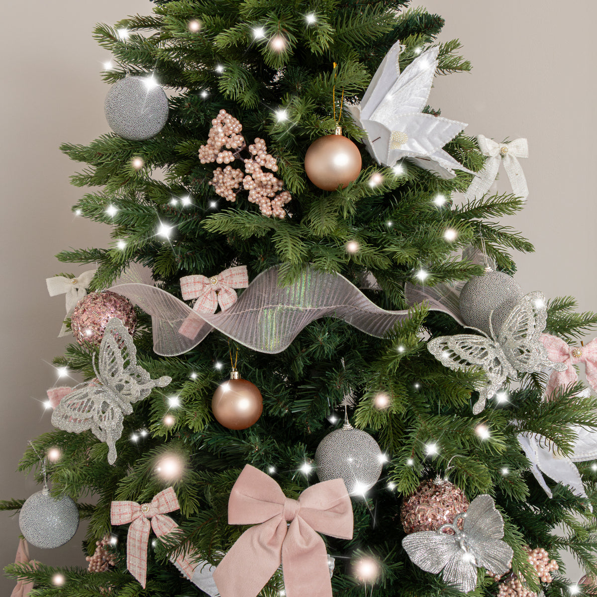 Set of 6 Small Pink Tartan Boucle Jewelled Christmas Bow Decorations