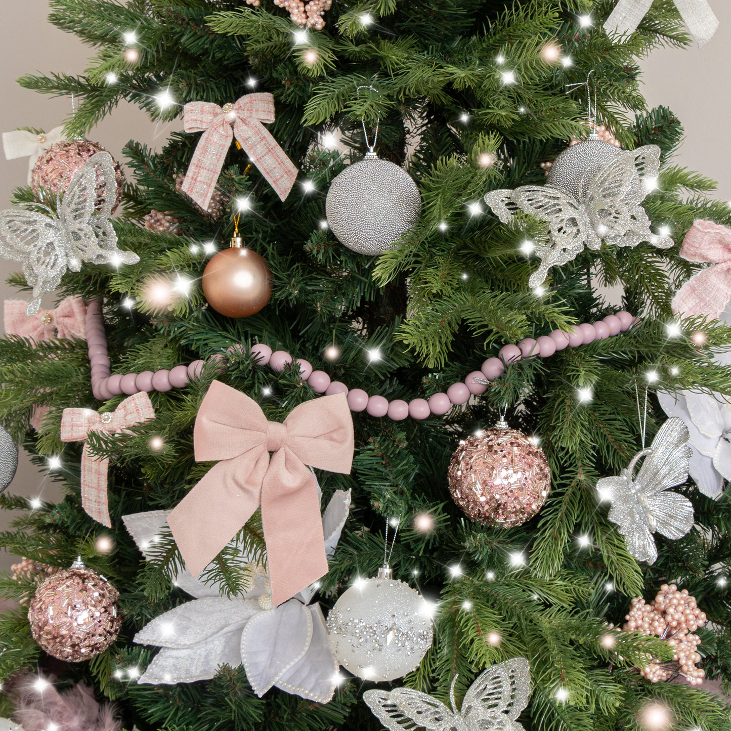 Set of 3 Blush Pink Glitter & Sequin Christmas Baubles