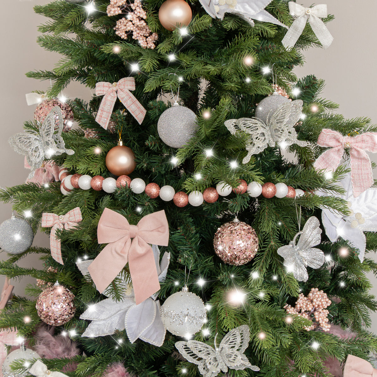 Light Pink & White Glitter Bauble Ball Christmas Garland - 180cm (1.8m / 70.8')
