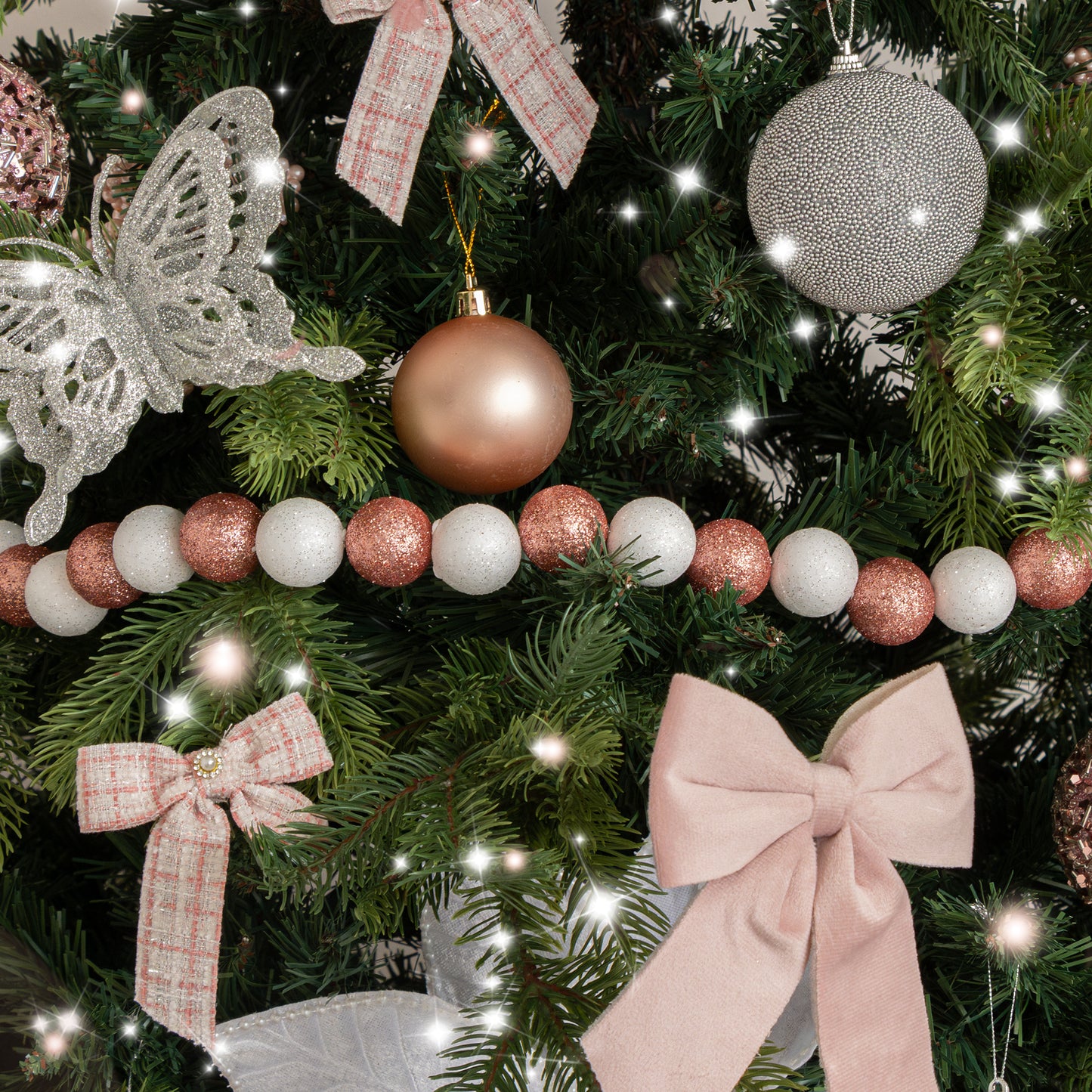 Light Pink & White Glitter Bauble Ball Christmas Garland - 180cm (1.8m / 70.8')