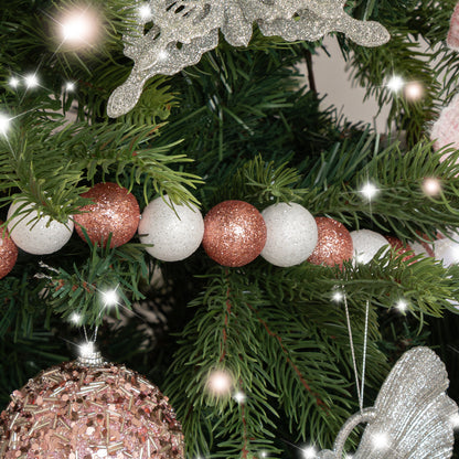 Light Pink & White Glitter Bauble Ball Christmas Garland - 180cm (1.8m / 70.8')