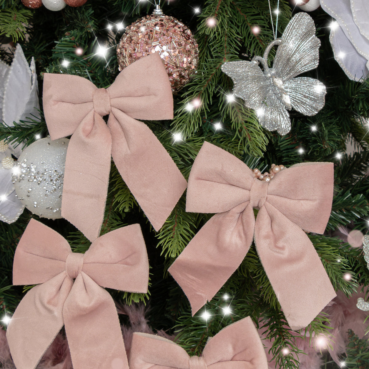 Set of 4 Baby Pink Velvet Christmas Bows