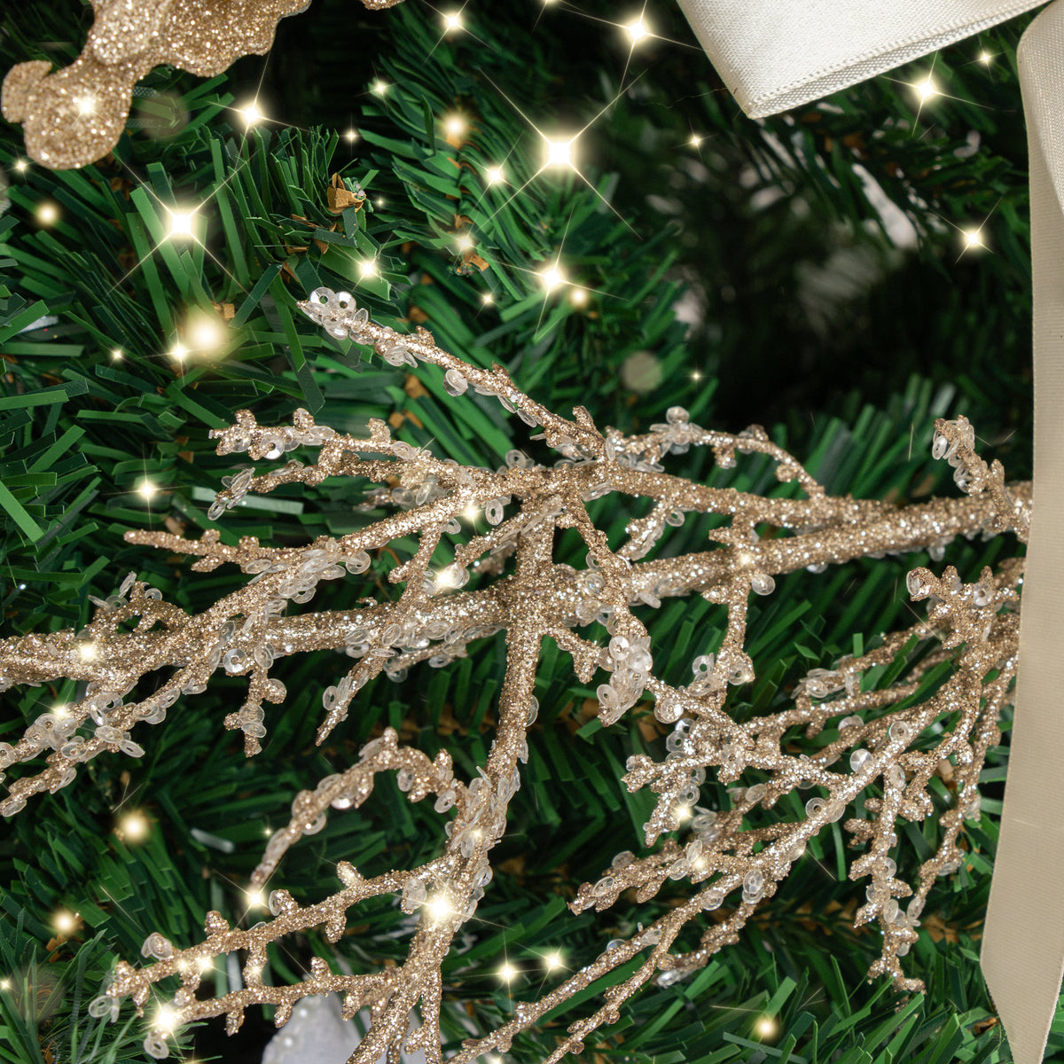 Champagne Glitter Frosted Foliage Christmas Garland - 140cm
