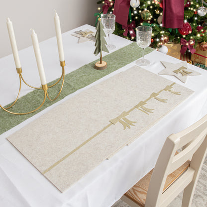 Set of 4 Beige Rectangular Felt Placemat with Champagne Gold Bow