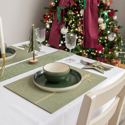 Set of 4 Green Rectangular Felt Placemat with Champagne Gold Bow