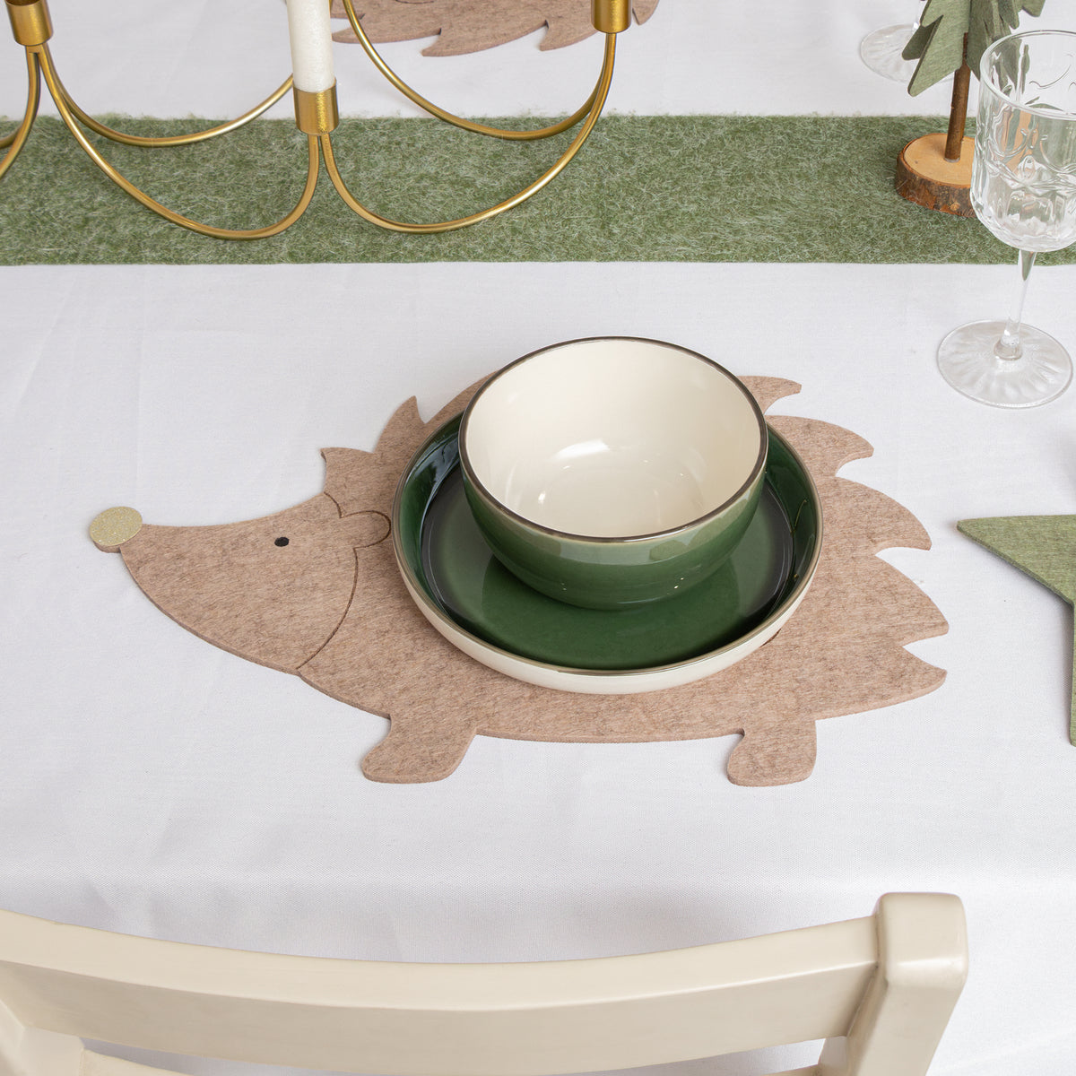 Set of 4 Brown Hedgehog Shaped Felt Placemats