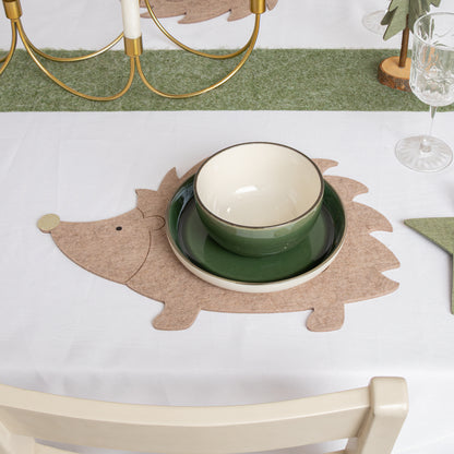 Set of 4 Brown Hedgehog Shaped Felt Placemats
