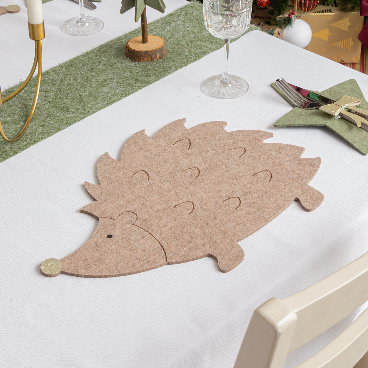 Set of 4 Brown Hedgehog Shaped Felt Placemats