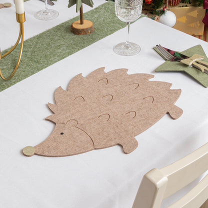 Set of 4 Brown Hedgehog Shaped Felt Placemats