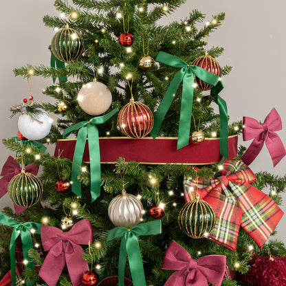 Large Dark Red & Gold Velour Christmas Tree & Gift Wrapping Ribbon - 270cm
