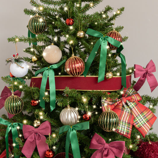  Large Dark Red & Gold Velour Christmas Tree & Gift Wrapping Ribbon - 270cm 