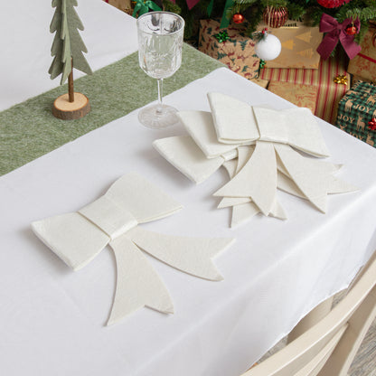 Set of 4 White Felt Bow Shaped Christmas Cutlery Holders