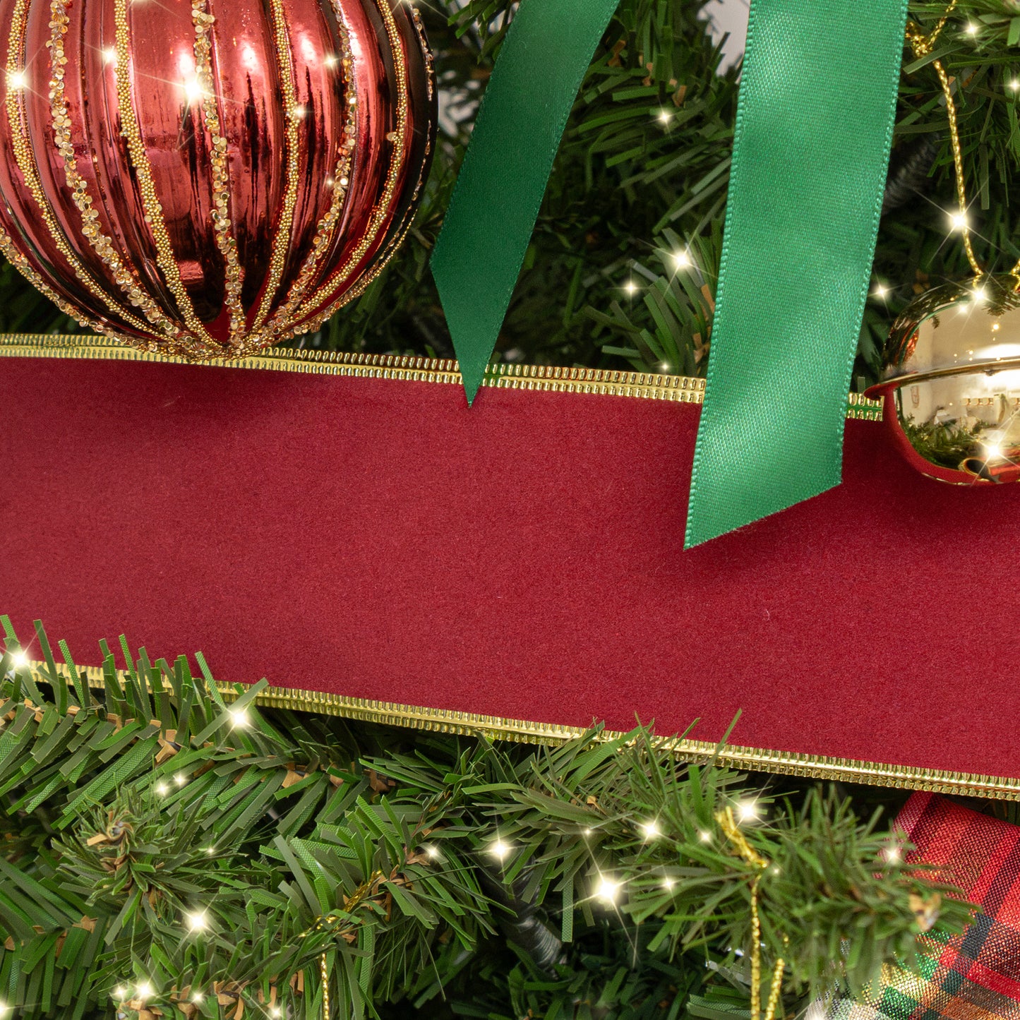 Large Dark Red & Gold Velour Christmas Tree & Gift Wrapping Ribbon - 270cm