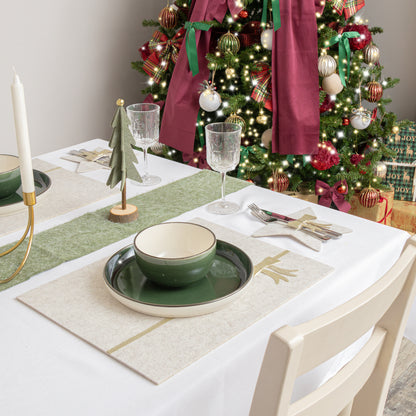 Set of 4 Beige Rectangular Felt Placemat with Champagne Gold Bow