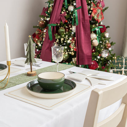 Set of 4 Felt White & Gold Rectangular Bow Detailed Placemats