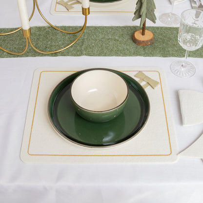Set of 4 Felt White & Gold Rectangular Bow Detailed Placemats