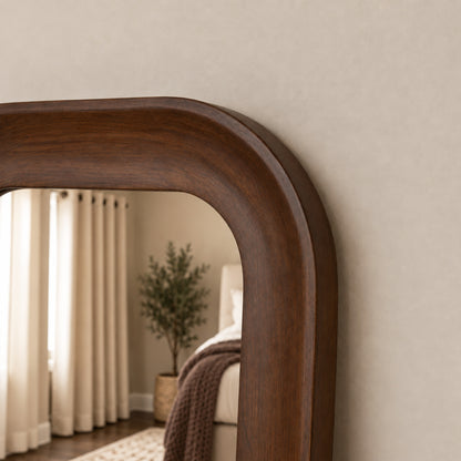 Dark Walnut Wood Rectangular Curved Full Length Wall Mirror - 142cm x 50cm