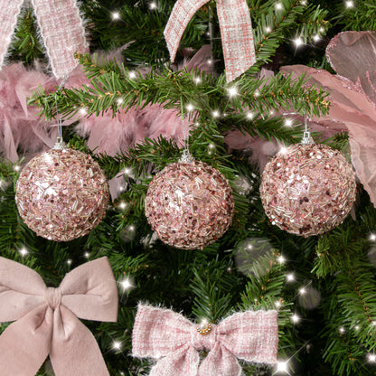 Set of 3 Blush Pink Glitter & Sequin Christmas Baubles