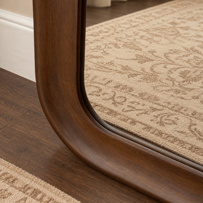 Dark Walnut Wood Rectangular Curved Full Length Wall Mirror - 142cm x 50cm