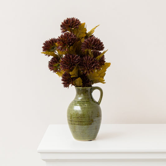  Olive Green Speckled Ceramic Jug Vase - 19.5cm 