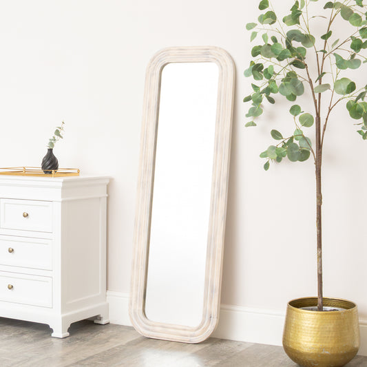  Light Wooden Arched Tall Wall & Leaner Mirror - 142cm x 47cm 