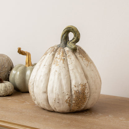 Large Cream Distressed Autumn Pumpkin Ornament - 26cm x 22cm