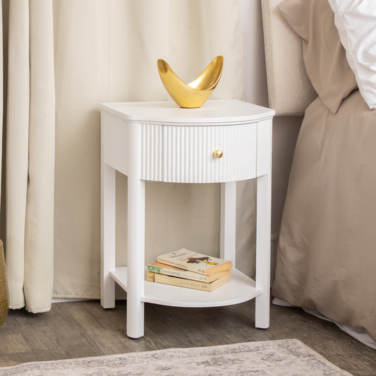  Reeded One Drawer Bedside Table - Willow White Range 