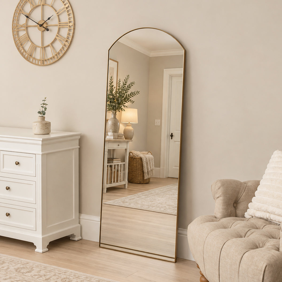 Large Arch Gold Framless Full Length Leaner / Wall Mirror - 150cm x 60cm