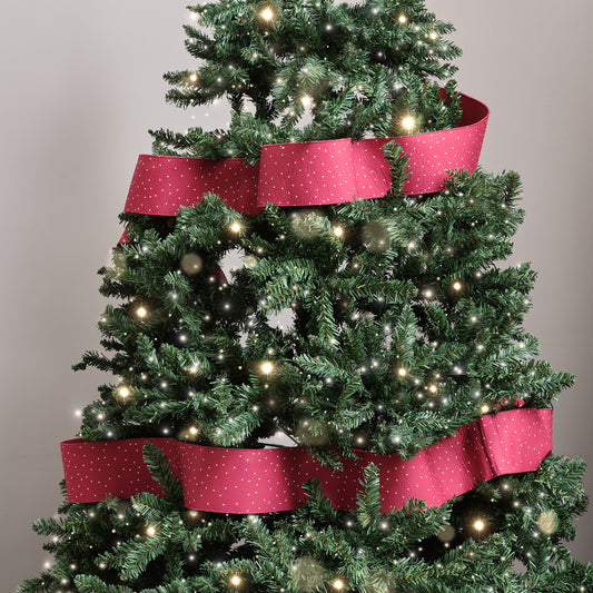  Red Polka Dot Detailed Fabric Tree Ribbon - 270cm 