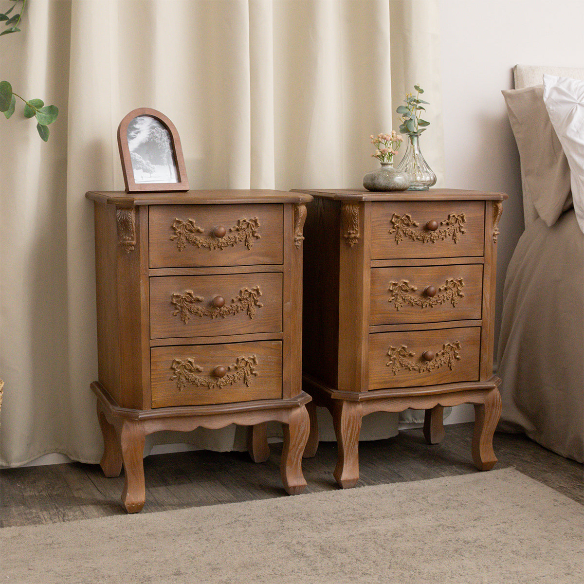 Pair of Wooden 3 Drawer Bedside Tables - Pays Du Bois Range
